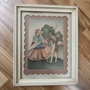 Vintage Romantic Couple Lithograph Morris & Bendien Artwork By Sandré Scalloped